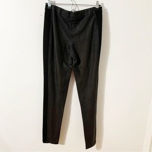 BCBGMAXAZRIA Mixed Media Faux Leather and Jersey Leggings Zip Closures Hem Front